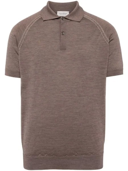 John Smedley рубашка-поло из мериносовой шерсти с короткими рукавами, коричневый
