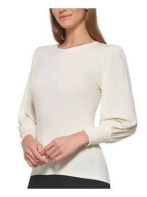 DKNY Женская блузка цвета слоновой кости с присборенными рукавами и круглым вырезом, XL