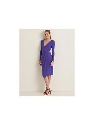 RALPH LAUREN Женское фиолетовое коктейльное платье до колен с длинными рукавами и искусственной запахом 2
