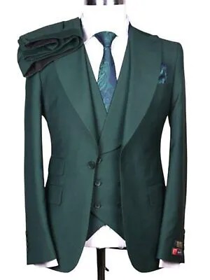 Alberto Nardoni Однотонный костюм из 3 предметов стандартного кроя, 100 % шерсть, зеленый охотничий цвет, 1 пуговица