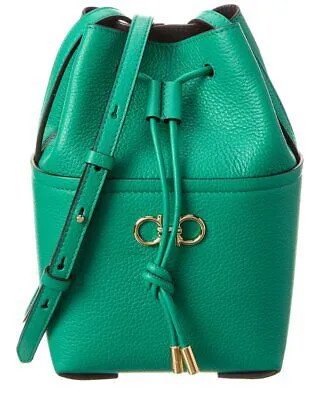 Мини-кожаная сумка-мешок Ferragamo Gancini Женская, зеленая