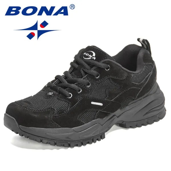 Кроссовки BONA женские легкие спортивные, дизайнерские кеды, повседневная спортивная обувь, однотонные черные, 2022