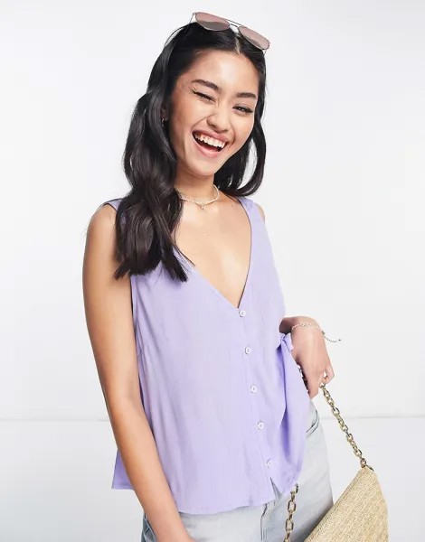 Сиреневый мятый жилет с v-образным вырезом и пуговицами ASOS DESIGN ASOS DESIGN