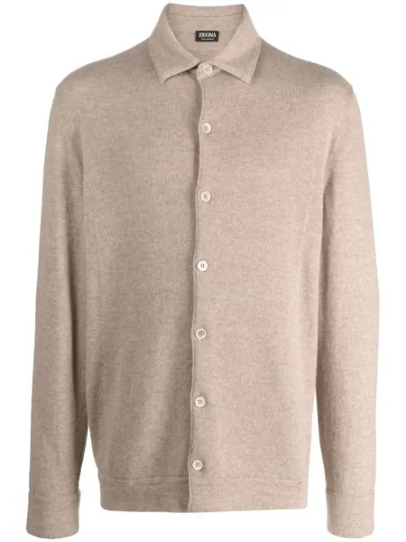 Zegna кашемировый кардиган с воротником, нейтральный цвет