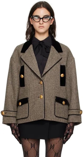 Бежево-черное пальто на пуговицах Gucci