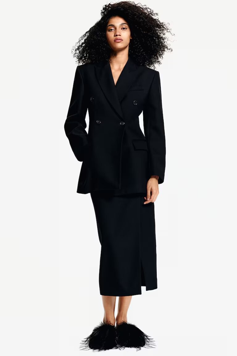Юбка H&M A/W 2024 Wool Pencil, черный
