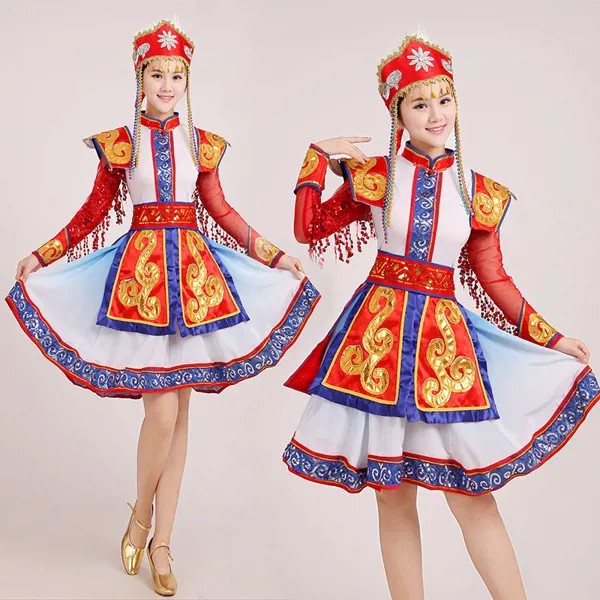 Женская одежда для выступлений для взрослых, расширенное платье, монгольские палочки для еды, танцевальная одежда, народная одежда китайск...