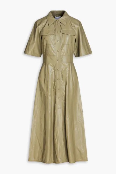 Платье-рубашка миди Nahara из искусственной кожи Stand Studio, зеленый шалфей