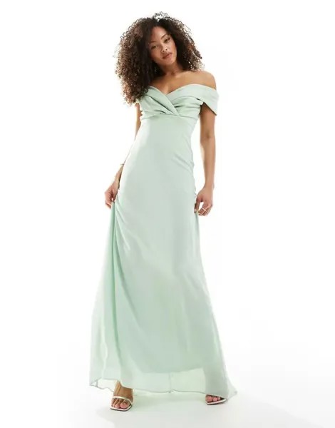 Мятное приталенное платье макси с открытыми плечами TFNC Bridesmaids