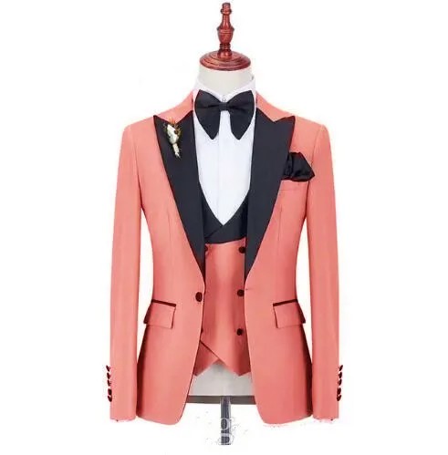 2021, модные классические персиковые свадебные костюмы для мужчин, приталенные костюмы из 3 предметов для жениха, смокинг с заостренным лацканом, лучшие мужские блейзеры