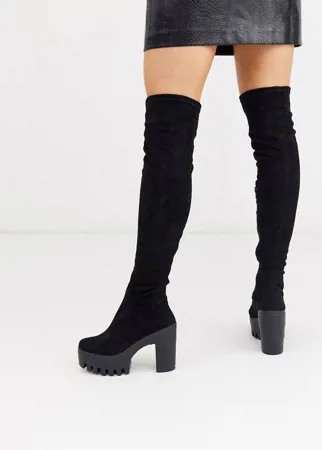 Черные ботфорты на массивной подошве ASOS DESIGN-Черный