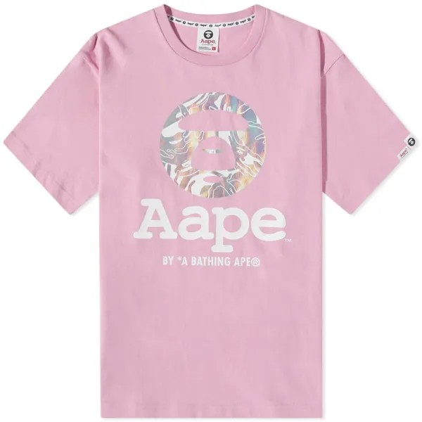 Футболка AAPE с камуфляжным камуфляжем и лунным лицом, розовый