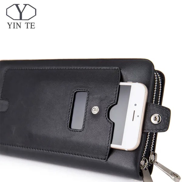 YINTE 2017 кожаный винтажный однотонный клатч для телефона, брендовый мужской кошелек с двойной молнией, сумка из натуральной кожи, T1611-3A