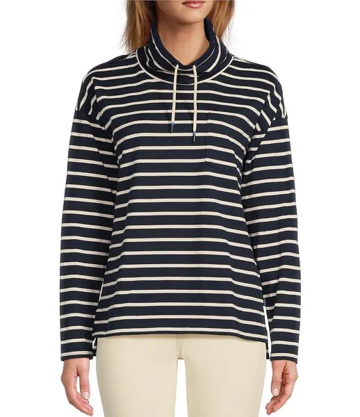 Топ из хлопкового джерси L.L.Bean Heritage Mariner в полоску с воротником-воронкой и длинными рукавами, синий