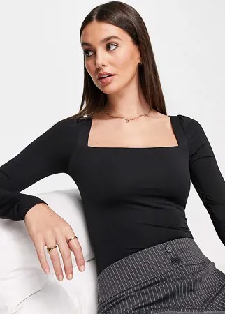 Черное боди с объемными рукавами Topshop Tall-Черный