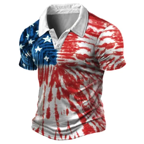 Мужская винтажная футболка-поло с коротким рукавом в стиле американского флага Tie Dye Patriotic Polo