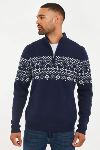 Рождественский свитер застегивающийся на шее Threadbare, синий