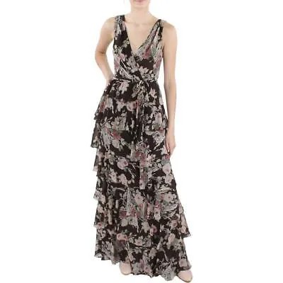 Женское коричневое шифоновое многоярусное вечернее платье Lauren Ralph Lauren 14 BHFO 8052