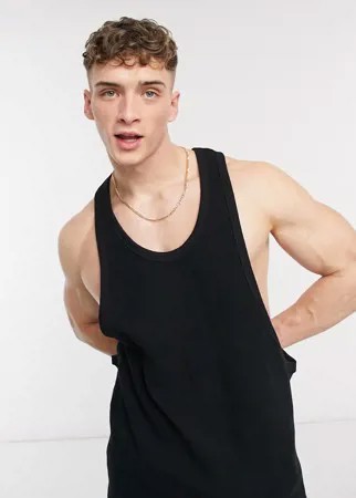 Черная майка из вафельного трикотажа ASOS DESIGN-Черный цвет