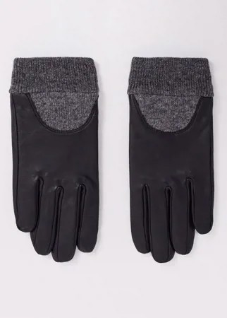 Кожаные перчатки для сенсорных экранов с манжетами в рубчик ASOS DESIGN-Черный