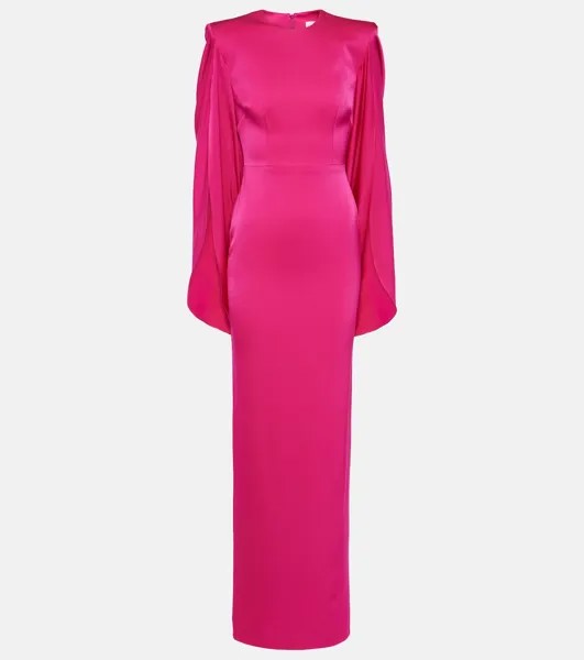 Атласное креповое платье с накидкой Alex Perry, розовый