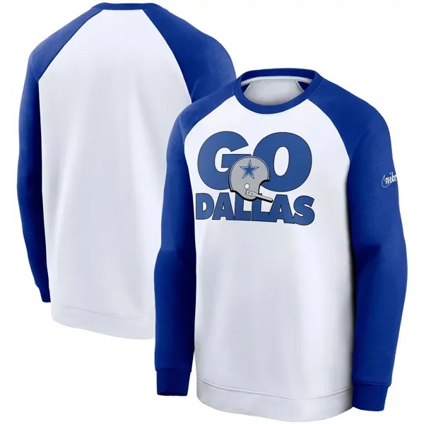 Мужской свитшот Nike White/Royal Dallas Cowboys Fan Gear Throwback Go Helmet