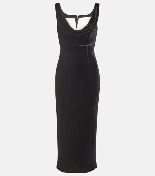 Бархатное платье миди с открытыми плечами ROLAND MOURET, черный