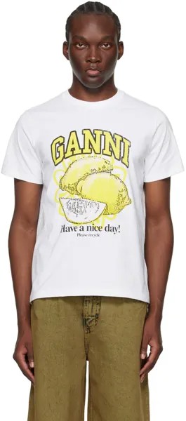 Белая непринужденная футболка лимонного цвета Ganni