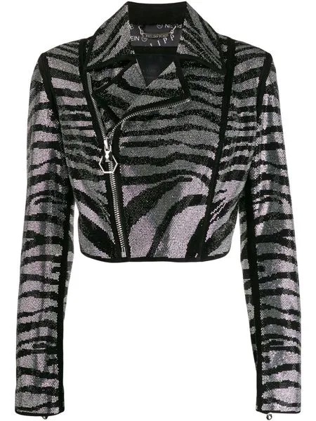Philipp Plein байкерская куртка с зебровым узором и кристаллами