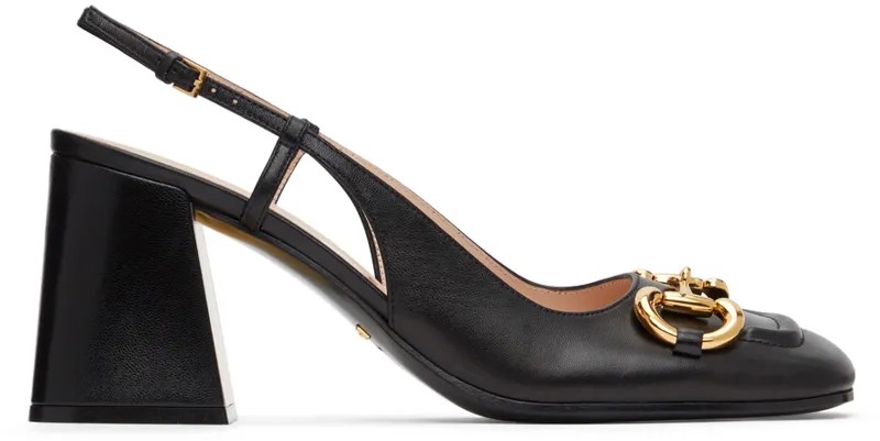 Черные туфли на каблуке с ремешком на пятке Horsebit Gucci