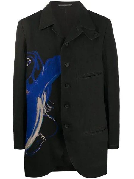 Yohji Yamamoto однобортное пальто с принтом