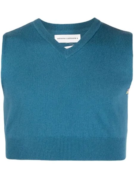Extreme cashmere укороченный топ тонкой вязки с V-образным вырезом, синий