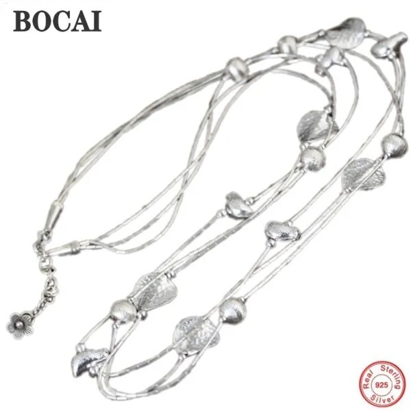 Женское колье ручной работы BOCAI, простая элегантная цепочка из серебра 100% пробы в национальном стиле, Аксессуары для украшений