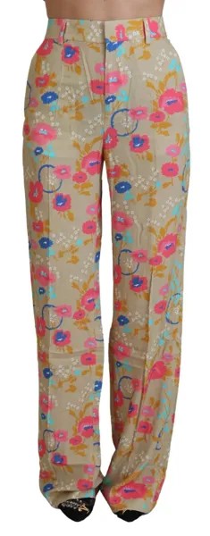 Брюки DSQUARED2 Бежевые прямые брюки с завышенной талией и цветочным принтом IT38/US4/XS Рекомендуемая розничная цена 700 долларов США
