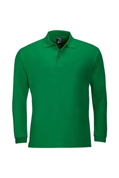 Рубашка поло из хлопка пике с длинными рукавами Winter II SOL'S, зеленый