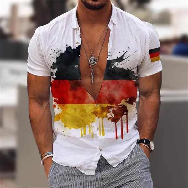 Мужская рубашка с коротким рукавом и акварельным принтом флага Германии