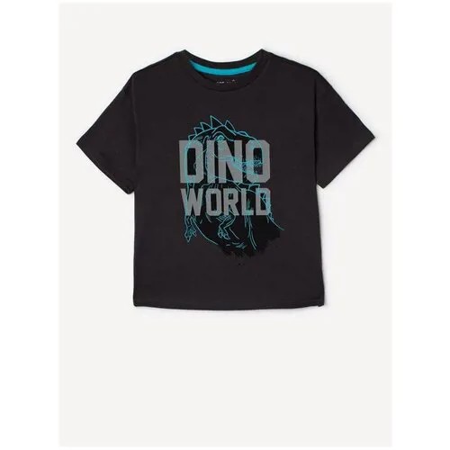 Тёмно-серая футболка с принтом Dino World для мальчика Gloria Jeans, размер 9-12мес/80