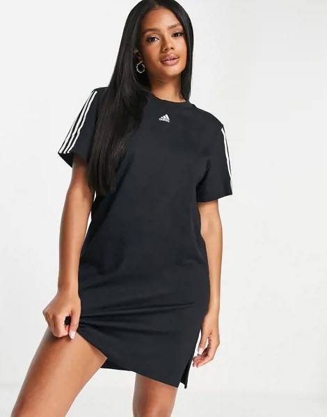 Платье-футболка с тремя полосками черного цвета adidas Training-Черный цвет