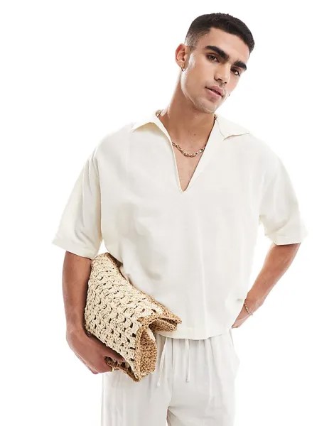 ASOS DESIGN – серо-бежевая рубашка-пуловер оверсайз из искусственного льна