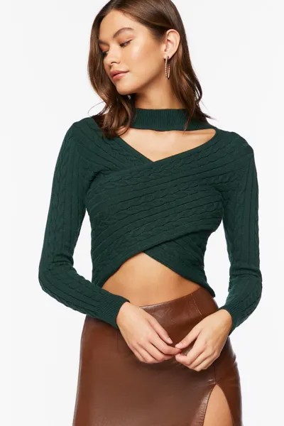 Свитер-перекресток с вырезами косой вязки Forever 21, зеленый
