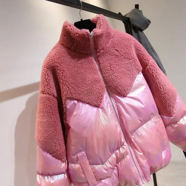 Женское Свободное пальто из овечьей шерсти, повседневное пальто составного кроя со вставками и воротником-стойкой, с длинными рукавами, в Корейском стиле, зима