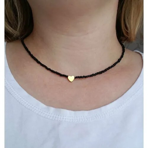 Колье, гематит, длина 38 см, золотой, черный