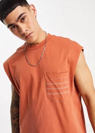 Коричневая майка свободного кроя с карманом ASOS DESIGN-Коричневый цвет
