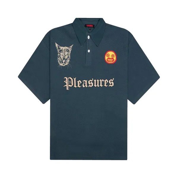 Поло Pleasures Wyatt Boxy Polo, темно-синий