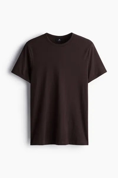 Хлопковая футболка приталенного кроя H&M, коричневый