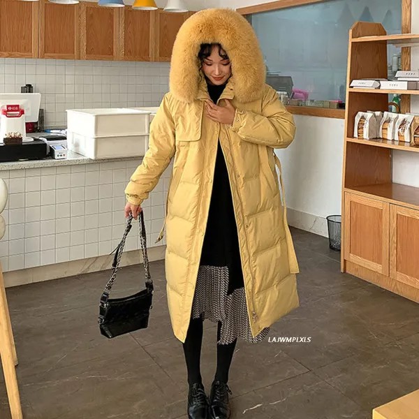 Длинный пуховик с воротником из натурального Лисьего меха, Женская пушистая куртка, новинка зимы 2022, Корейская верхняя одежда