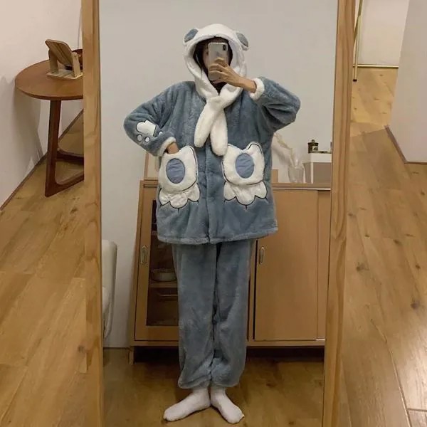 Японский милый пижамный комплект для женщин осень-зима новая свободная Милая Домашняя одежда с длинным рукавом комплект из двух предметов