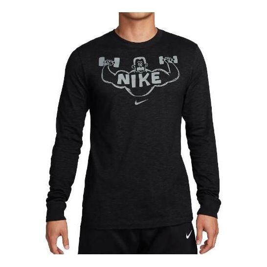Футболка Nike Dri-FIT Long Sleeve Fitness T-Shirt 'Black', черный