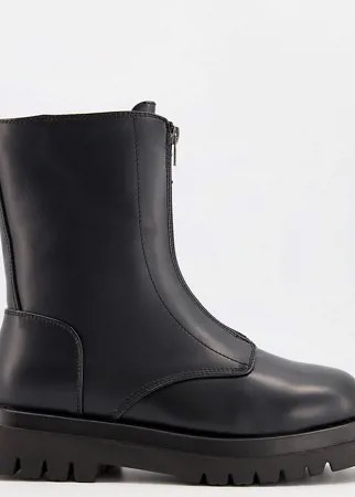 Черные ботинки челси для широкой стопы из искусственной кожи на толстой подошве Truffle Collection-Черный цвет