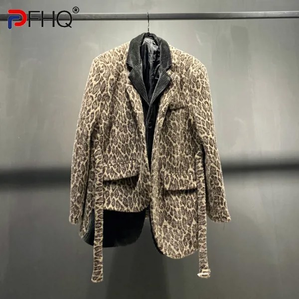 PFHQ Леопардовый принт асимметричный подол дизайнерская мужская рубашка искусственная двойка пальто Высокое качество Элегантная модная куртка 2023 Блейзер Новинка